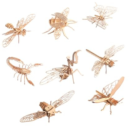 FIXOSHEE Rompecabezas 3D de Madera Modelo de Figura de Insecto 8 Piezas para Pintar Juguete Educativo para sin Pegamento ni Herramientas Adecuado para Aprendizaje Temprano y