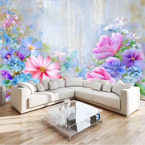 Carta da parati fotografica non tessuta Colore, Fiori Luminosi Ad Acquerello Vintage murales per camera da letto soggiorno TV corridoio salotto - 200 x 140 cm
