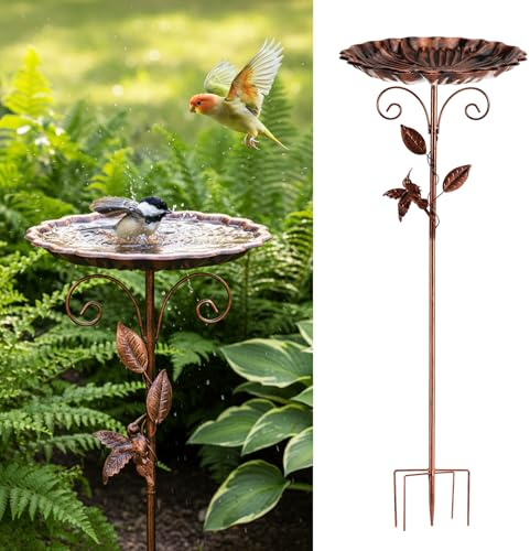 Bain d'oiseaux Grand sur Piquet, pour Extérieur Jardin Balcon Terrasse | Avec Base Stable, Abreuvoir Et Mangeoire pour Oiseaux Sauvages Décoration