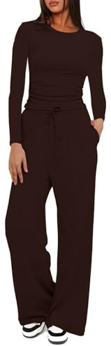 SCBFDI Pigiama Tuta Donna Invernale Completi Donna con Pantaloni Palestra Pantalone Tuta Apicoltore Tute da Sci Morbida Elegante Completo Casual Set Estiva Marrone L