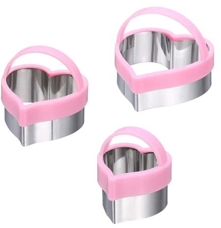sourcing map 3 Pcs Sandwich Cutter, Cute Cookie Cutters with Handle, Sandwich Maker Bread Decruster Lunch Accessories Heart Shape for Lunchbox DIY Cookie Lunch Bento Gift, Pink