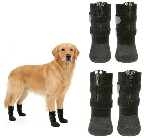 Phaechild Anti Slip Dog Socks Boots with Zipper,Waterproof Dog Shoes to Prevent Licking Paws,Winter Snow Rain Days/Hot Pavement Protection for Small Medium Large Senior Dogs Black L