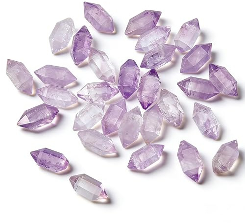 TNKBREEZE 30 perline a forma di proiettile in ametista, 10 mm, sfaccettate a doppia punta, pietre di cristallo viola naturale, per avvolgere il filo, ciondoli, gioielli, artigianato, viola scuro