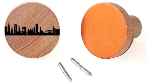 44spaces 2er-Set Wandhaken New York City Dots Natur Individuelle Wand-Garderobe aus Buchenholz Bedruckt Schwarz Kupfer