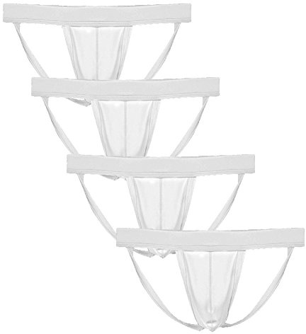 Sommarkod män sexiga stringtrosor med utbuktning bikini jockstrap elastisk stringtrosa, 4-pack vit, M