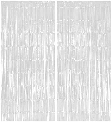 Foxxeo 2X Lametta Vorhang - weiß - 91x244 cm - Glitzer Vorhänge Metallfolie Fensterdekoration Streifenvorhang Party Deko