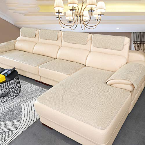BK&MF Sofa Abdeckung Für Ledercouch, Sofabezug 1/2/3/4 Sitzer Super rutschfeste Sofa Dämpfung Couch überwurf Für Haustiere Separat Erhältlich-beige 30x60cm(12x24inch) 2pcs