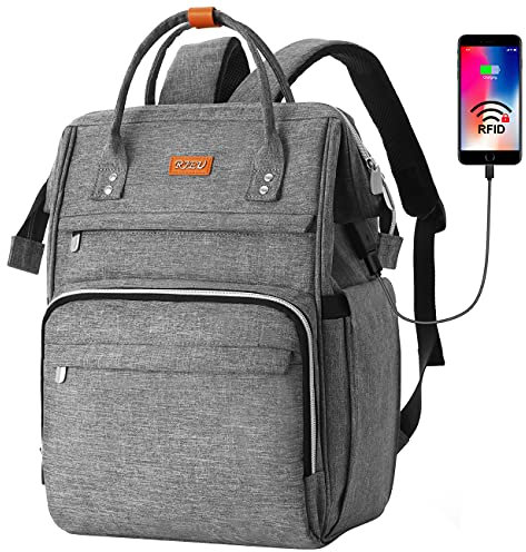 RJEU Rucksack Schule Damen,Schulrucksack Frauen,Laptop Rucksack mit 12-16 Zoll Laptopfach für Mädchen Teenager,Universität,Studium,Arbeit,Reisen(grau)