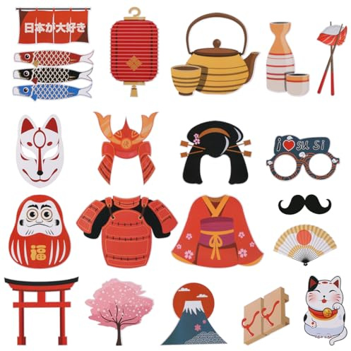 PRETYZOOM 20Pcs Japanische Partei Fotoautomat Requisiten Japan Foto Requisiten Kabuki Kitsune für Geburtstag Halloween Weihnachtsfeier