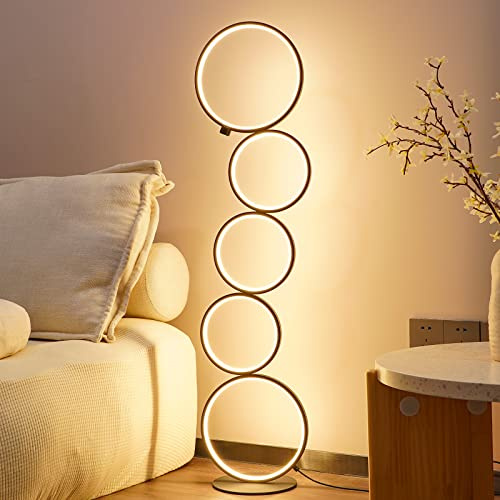 NUÜR 43.3 Modern Floor Lamp, Ring Standing Lamp, Dimmable, Metallic Feel, Artistic Trendy Design, Energy-Saving, Touch Switch, Ideal for Home, Office, Eco-Friendly