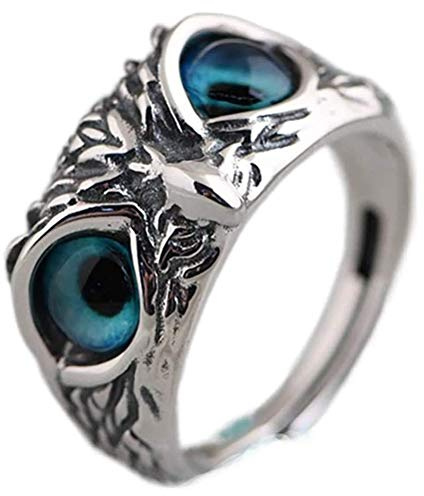 WINBST Bague porte-bonheur en forme de chouette, en argent sterling 925, style vintage, bague ouverte de protection vieille chouette pour femmes et hommes