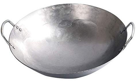 Poêles de cuisine Wok non revêtues Professionnelles Grand Wok Sauteuse Sauteuse Poignée en acier inoxydable Argent 34 cm