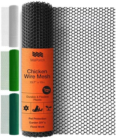 MaPorch Plastic Wire Mesh Fence - Black, 15.7 x 10 ft - Plastic Chicken Wire Fencing for Dogs, Rabbits & Poultry - Chicken Netting - Snake Barrier - Balcony Netting for Pets - Balcony Cat Barrier