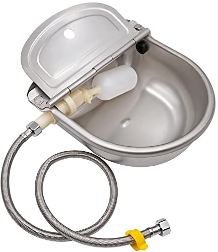 Masxirch Abbeveratoio per Cani Ciotola per Cavalli in Acciaio Inox con Valvola Galleggiante Regolabile e Tubo Flessibile Intrecciato, Ciotola Automatica per Cani per Bovini, Maiali, Pecore, Galline