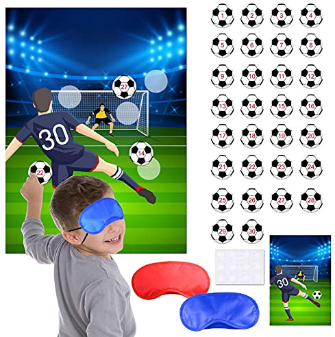 ELECLAND Pin the Fußball-Spiel für Kinder, Pin den am Tor mit Fuß Ball-Aufklebern, Weihnachts-Party-Spiele für Klassenzimmer-Aktivitäten, Fuß Ball-Themen-Geburtstagsdekorationen