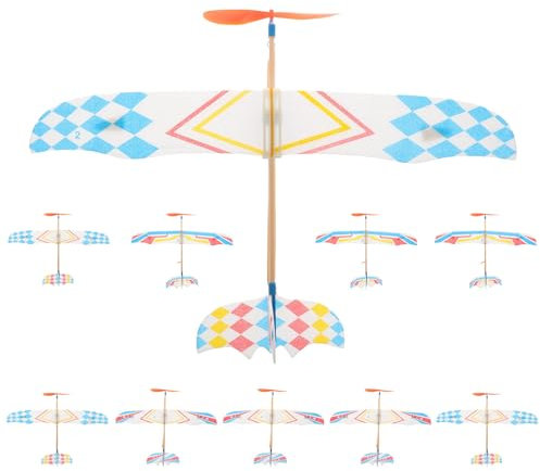 Alipis Rubber Band Powered Airplane Model 10Pcs Jetstream Balsa Wood Glider Plane Toys for Kids Boys Girls Indoor Outdoor Sports Garden Yard Playing (Random color)