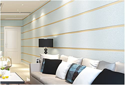 Hellblau Vliestapete 9,5 m x 0,53 m Streifen Tapete Modernes Design Feinpressung Tapete für Flur Wohnzimmer Schlafzimmer Büro
