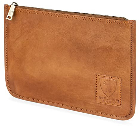 Berliner Bags Vintage Dokumentenmappe Theo XL, Schreibmappe, Reisepass Organizer und Aktenmappe aus Leder, für Herren und Damen - Braun