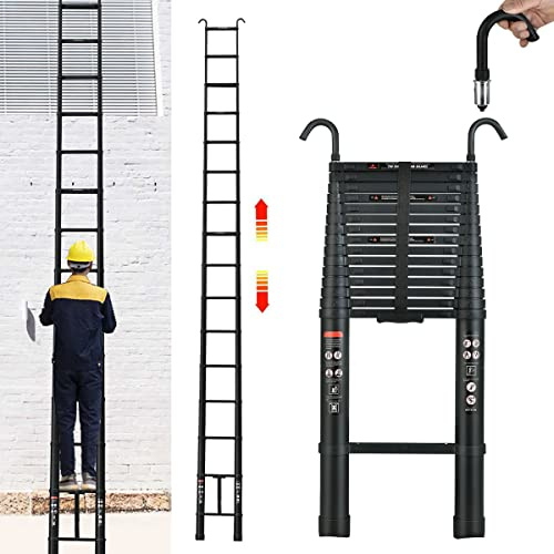 Échelles télescopiques 6,2m, Escabeau Telescopique avec Crochets détachable, Échelle sextensible 15 marches, Charge Maximale 150kg, Échelle Pliante compacte pour intérieur ou extérieur