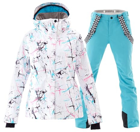HOTIAN Giacca da sci da Donna e pantaloni Set, Giacca invernale Donna Calda,Pantaloni Da Sciimpermeabili E Cappotto,per Il Lavoro All'aperto Sci Pesca Equitazione Moto