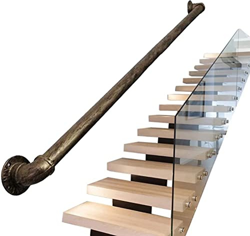 Corrimano per ringhiera per scale vintage - Kit completo da 1 piedi a 20 piedi, ringhiera per scale in ferro battuto in metallo a parete per interni ed esterni, piombo diretto alla tromba delle scale
