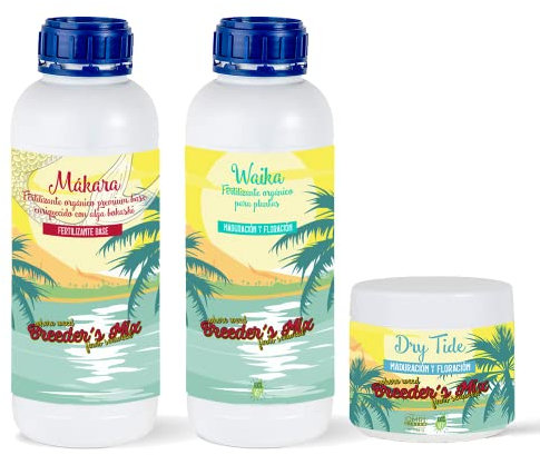 Breeder's Mix | Lot de 3 engrais pour floraison | Mákara, Waika et Dry Tide | Engrais organiques | Favorise la maturation, l'enracinement et la floraison | Tout type de culture | 1Litre x 3