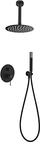 IMEX - Set doccia da incasso a soffitto, kit monocomando doccia da incasso a 2 vie - SERIE LINE TOP (nero opaco)