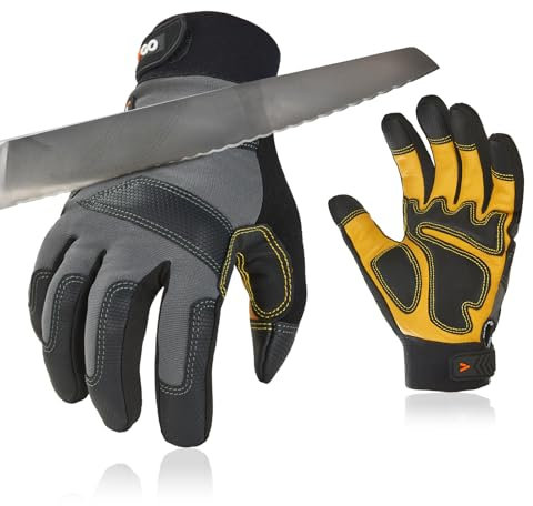 Vgo... Cut Resistant Gloves,Safety leather Work Gloves,Mechanic Gloves,HPPE Anti-cut Liner,Hand Protection,EN388 level C, ANSI level A3(CA9777CT,Gray,M,1Pair)