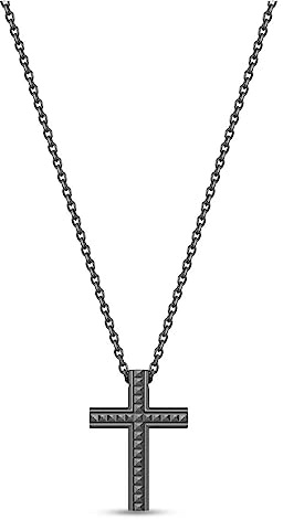Police Herren Halskette Geometric aus Edelstahl IP Gun, mit Kreuz-Anhänger und Karabinerverschluss, 50 cm größenverstellbar, PEAGN0001402