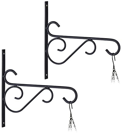 Relaxdays Blumenampel Halterung, 2er Set, Wandmontage, HxBxT: 28x29,5x2 cm, Ampelhaken für außen & innen, Eisen, schwarz