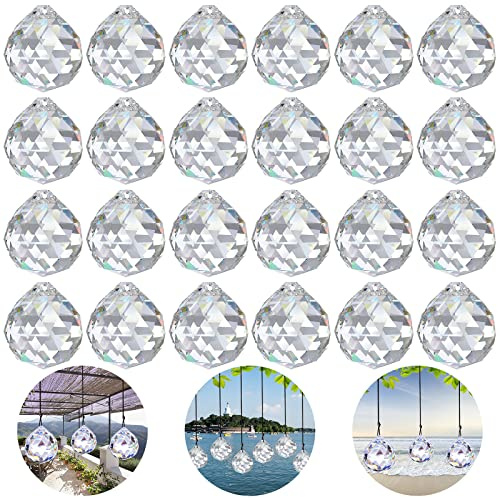 24 Stück Kristall Glas Prisma, Kristalkugel Hängen Deko, Kristallregenbogen,​ Kristall Anhänger Deko, Kristalle zum Aufhängen Kronleuchter Kristalle Als Dekoration für Zimmer Lampe Garten Dekoration