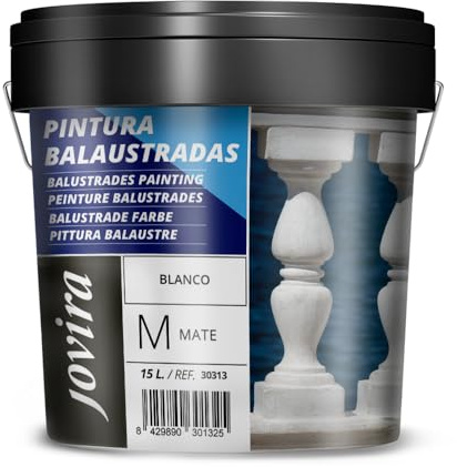 JOVIRA PINTURAS Pinturas Balustradas, acabado Mate al Agua. Especial para Recubrimientos de Balaustradas y Celosías de Yeso y Hormigón. (15 Litros, Blanco) A-53