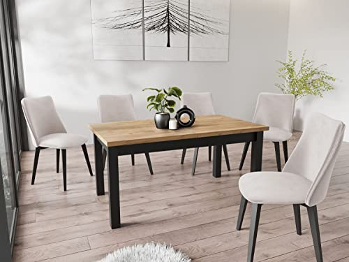 WFL GROUP Moderner Rechteckiger Ausziehbarer Esstisch - Platzsparend - Schwarze Holzbeine - 120 bis 160 cm - Hergestellt in EU - 120 x 67 cm - Wotan Eiche