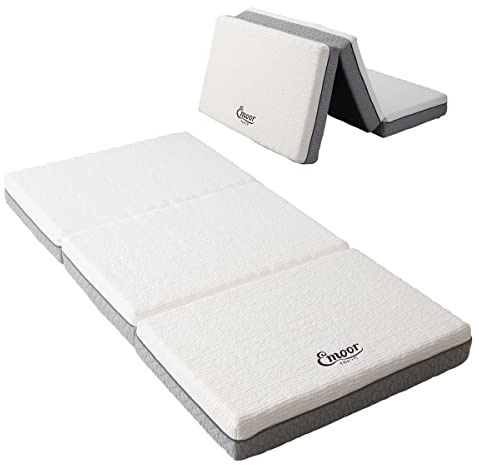 EMOOR Japanische Futonmatratze Dreifach Gefaltet Typ Premium 65 x 180 cm Weiß und Grau Hochdichter Extra Dicker Abnehmbarer Bezug Dreilagiger Urethanschaum