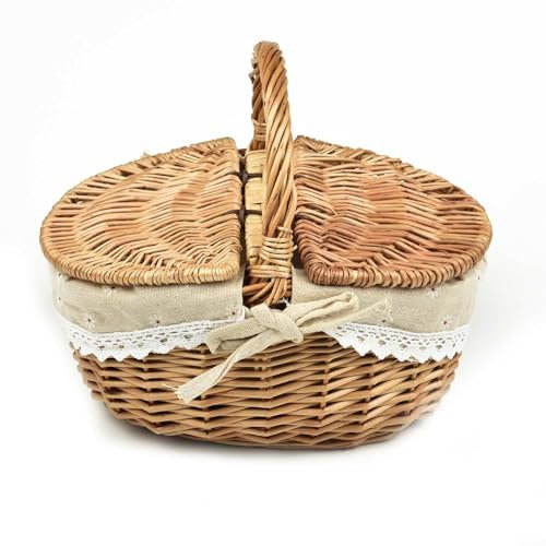 Picknickkorb mit geteiltem Deckel, Weiden-Picknickkorb, natürlicher Einkaufskorb für Camping, Valentinstag, Erntedankfest, Eiersammlung