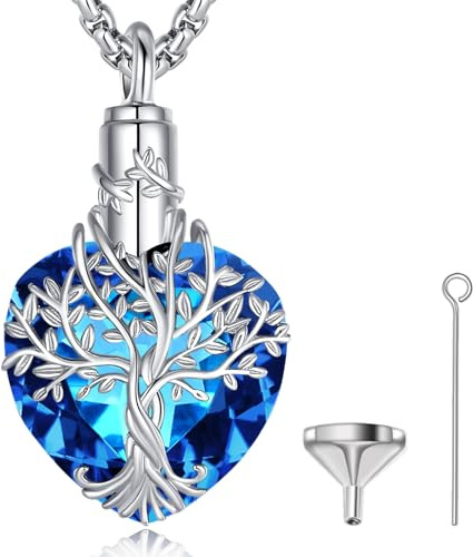 EUDORA Harmony Ball Colgantes para Cenizas Piedra Luna Corazón para Mujer Plata de ley 925, Collar de Cenizas de Papa Mama Urna Regalo Recuerdo Funerario Joyería Colgante de Urnas para Perro Gato