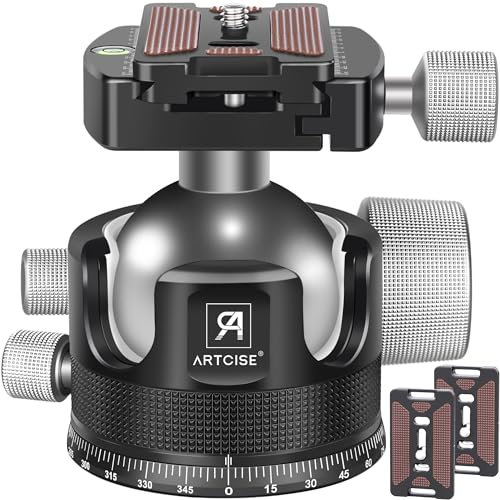 55mm Low Profile Ball Head Tripod Ball Head ARTCISE KB55 Heavy Duty Tripod Head All Metal CNC Machining with Three 1/4 Quick Release Plates for Tripod, Monopod, DSLR, Camcorder, Max Load 88lbs /40kg