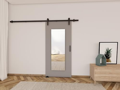 MINIO go for it - Schiebetür Komplettset Lift I, 76 cm Breit, Schiebetüren, Wandmontage, Schiebetürsystem, Zimmertüren - Grau Matt