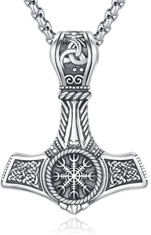 PARYFO Collar Mjölnir Colgante Vegvísir/Valknut Plata de Ley Vikingo Mitología Nórdica Amuleto Joyería para Hombres y Mujeres