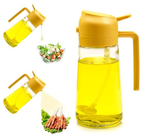 Pluvérisateur d'Huile 2 en 1,600ml Vaporisateur d'huile,Spray Huile Cuisine Verre,Pulvérisateur Huile Cuisine Air Fryer,Vaporisateur d'huile et de vinaigre,pour Cuisine,Grillades,Salades,BBQ (Jaune)