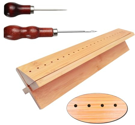 GeryVtee Bamboo Book Binding Cradle with 2 Awls Wood Bookbinding Punching Cradle with Piercing Guide Portable Book Binding Tools Book Binding Kits Bookbinding Supplies for Book DIY Crafts