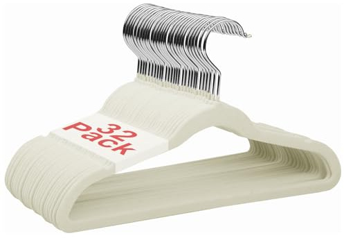 Wellong Kinderkleiderbügel, 28 cm Baby-Samtbügel mit 360°-Drehhaken, rutschfeste Kleiderbügel Samt, platzsparende Kleiderbügel für Säuglinge und Kleinkinde, 32 Stück Crème | 28 cm, 32 Stück, platzsparend im Schrank