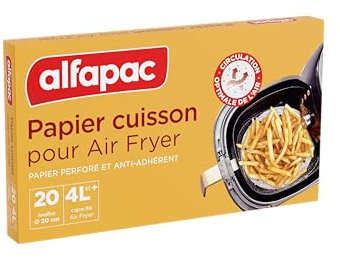 alfapac - Papel para hornear para Air Fryer (20 discos perforados de 20 cm de diámetro, circulación óptima del aire, color blanco