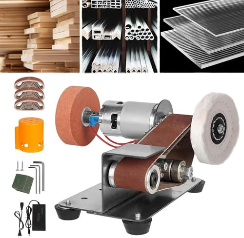 Rusopobe Small Bench Electric Belt-Sander, Adjustable Speed Electric Grinding Sanding Machine DIY Belt Grinder for Knife Making, Wood Metal Working, Handcraft