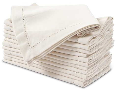 Encasa XO Stoffservietten Set von 12 | Reines Baumwolle mit Hohlsaum-Design | Natürlich | Quadratische Größe 43x43 cm | Tafelservietten – Waschmaschinenfest & Wiederverwendbar