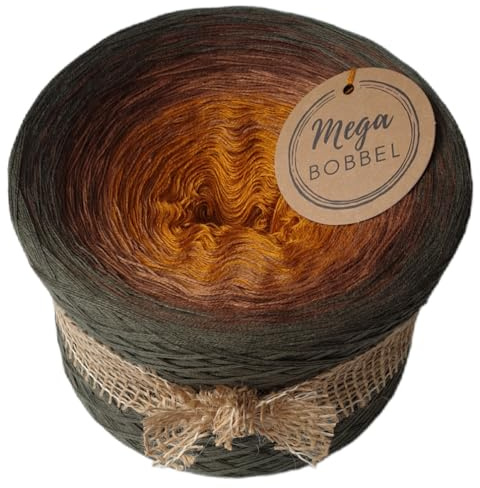 MegaBobbel*Waldgeflüster*A289* (Außenfarbe: Khaki) Farbverlaufsgarn - Lace Garn Bobbel Wolle zum Häkeln & Stricken - 50% Baumwolle/50% Polyacryl (4 fädig, 750m)