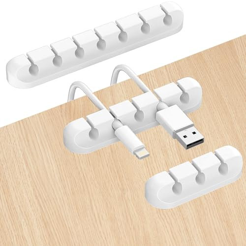 WOLMIK Cable Holder Clips - 3 Pack Cable Management Cord, Organizer Clips Silicone Adhesive for USB Charging Cable Mouse Wire PC Office Home - White