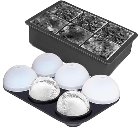 AKINOYAMA Eiswürfelform Silikon, XXL 45mm Eiskugelform 48mm 6-Fach Eiswürfelformen Ice Cube Tray, BPA Frei Eiswürfel Form für Whisky Cocktails Saft Schokolade Süßigkeiten (Eisball&Quadratischer)