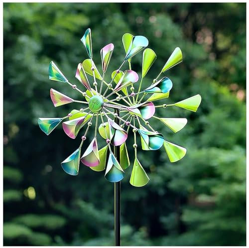 BesBet Magische Windmühlen Wetterfest, 200×52cm,Doppelwindrad,Kugellager Windrad Garten Groß Einzigartige und Magische Magische Windmühle XXL für Garten als Dekoration