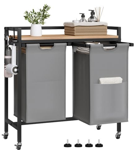 EUGAD Cesto Ropa Sucia, 2 Bolsas Colada de 40 L, Cesta Ropa Extraíble, Mueble Ropa Sucia para Baño y Lavandería, Tela Oxford, Marco Metálico, 70x30x71 cm